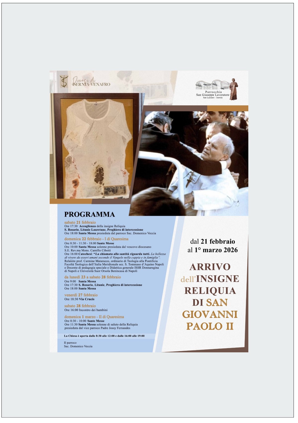 Arrivo dell'Insigne Reliquia di San Giovanni Paolo II - Diocesi di ...